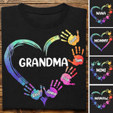 Grandma - Color Grandma Mom Heart, Hands Print V2 - Personalized T-shirt